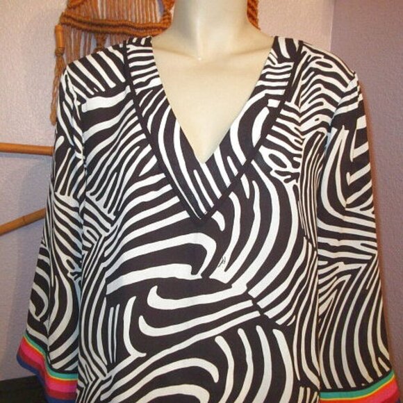 Trina Turk X INC Tunic Top Size XL Rainbow Cuff Zebra Chiffon Kimono Retro Pride - Picture 2 of 9